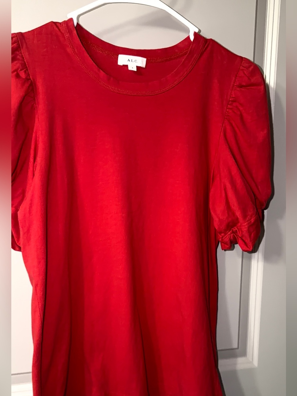A.L.C. Bright Red Puff-Sleeve Crewneck Tee